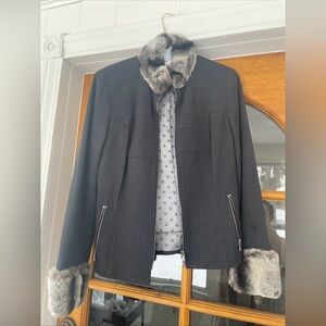 Juliana Collezione Women’s Charcoal Fur Trimmed Jacket Size 4